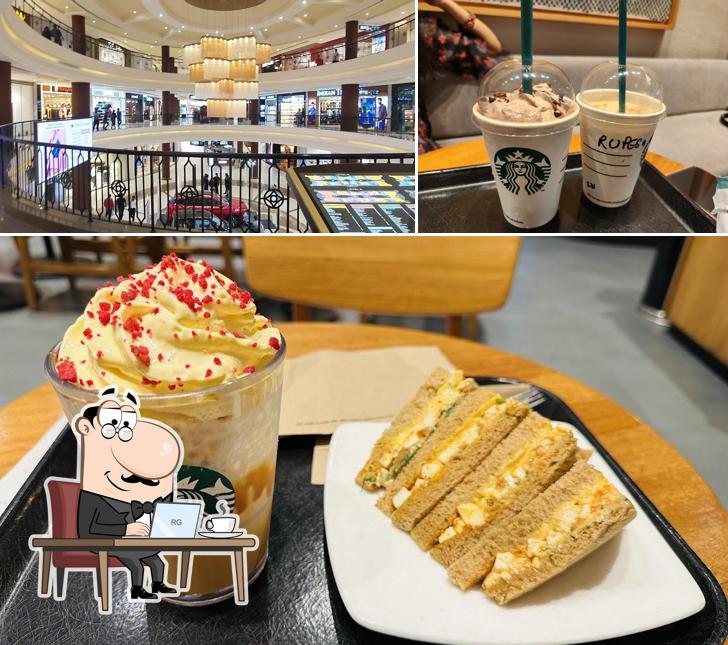 The photo of Starbucks Coffee’s interior and drink