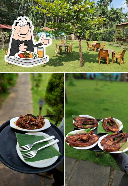 This is the photo displaying food and interior at Hotel Sakrebailu