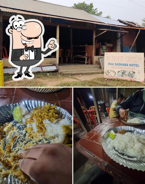 Among different things one can find interior and food at MAA SADHANA HOTEL