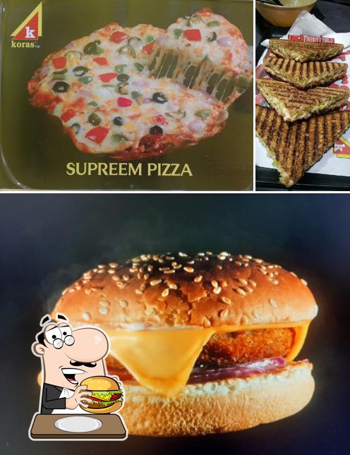 Order a burger at Koras cafe