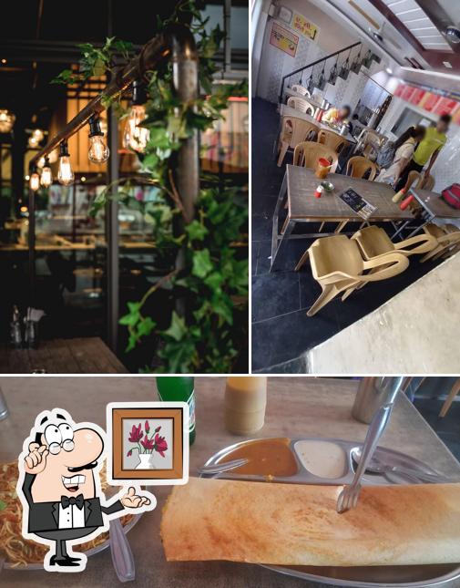 The restaurant's interior and food