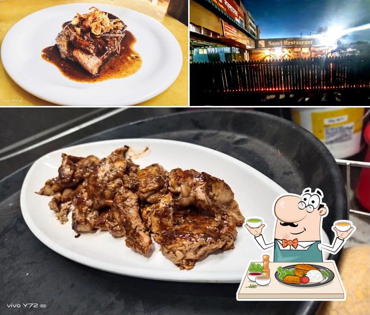 The image of food and exterior at Sanvi Restaurant