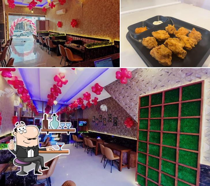 The restaurant's interior and food