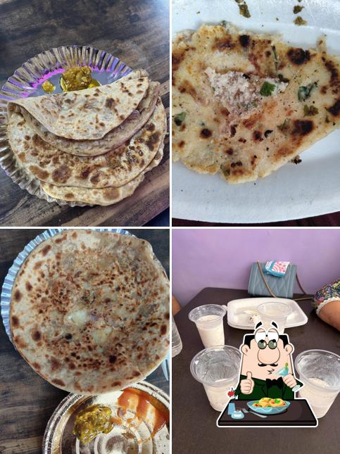 Meals at Ghar Di Rasoi (Home Made Food) Tea Point Amritsar ( Lassi, special Paneer Parantha,Aaloo Parantha,Makki Roti saron da Saag)