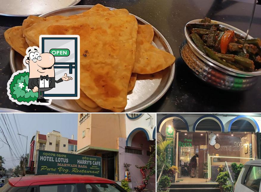 The image of exterior and food at Harry's Cafe