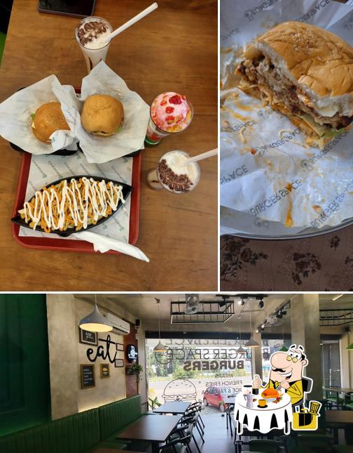 The image of food and interior at Burger Space