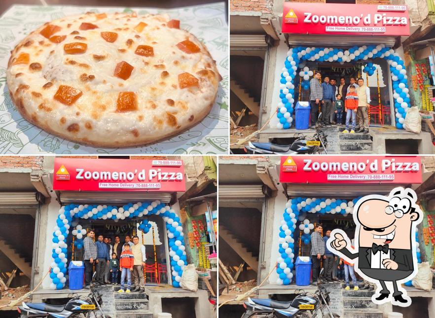 The picture of exterior and food at Zoomeno'd Pizza