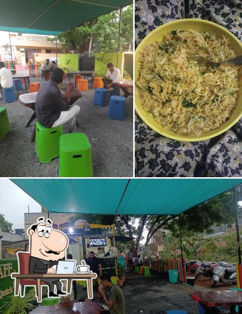 Take a look at the picture displaying interior and food at Guntur cafe