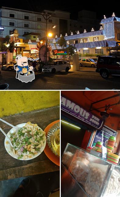 Check out the image displaying food and exterior at Famous masala & Pani Puri chaat center Pondicherry