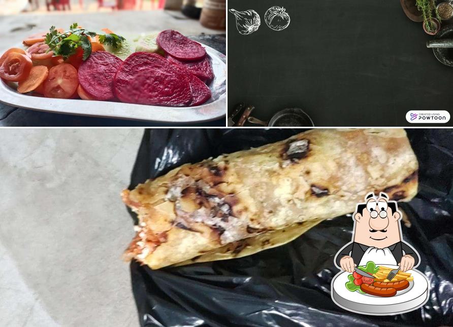 The restaurant's food and blackboard