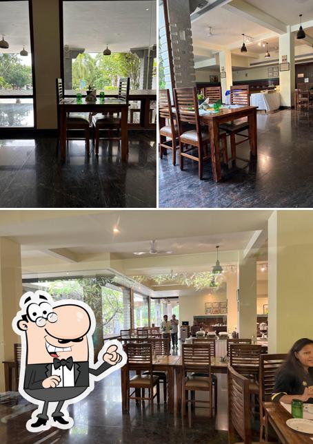 The interior of Kishkinda Multi Cuisine Restaurant Hampi