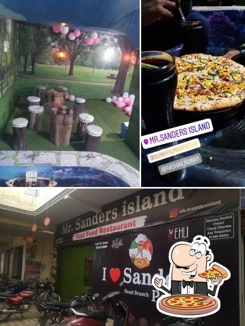 Try out pizza at Mr. Sanders Island