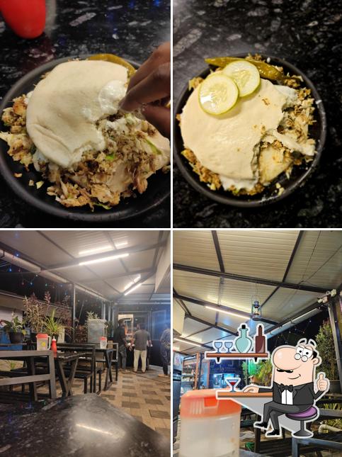 The restaurant's interior and food