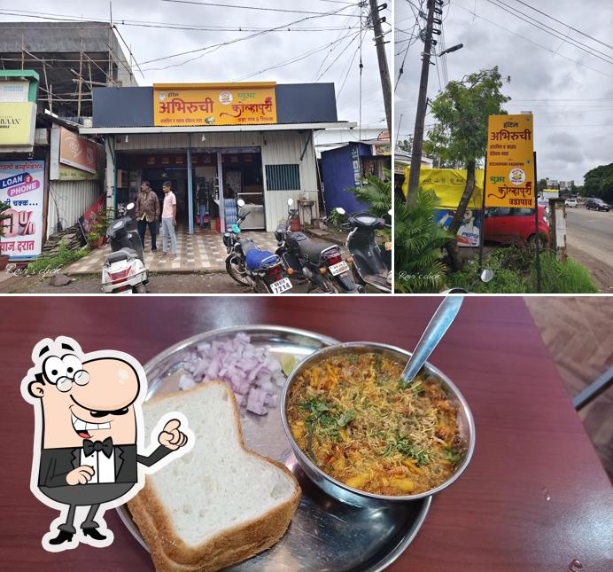 This is the picture showing exterior and food at Hotel Abhiruchi
