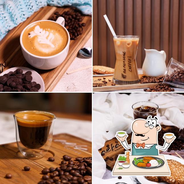 Among different things one can find food and drink at Aeka Coffee