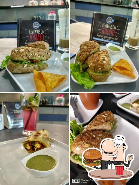 Order a burger at The Blue Bean Cafe