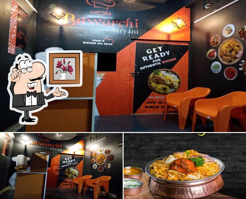 The picture of interior and food at Bawarchi Biryani
