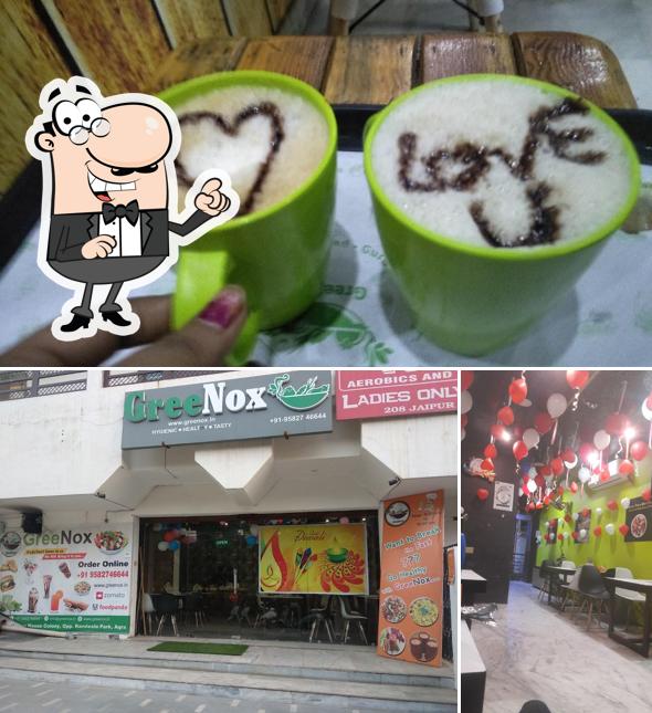 Check out the photo showing interior and beverage at Greenox