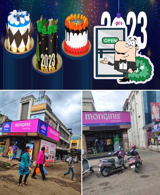 Among various things one can find exterior and food at Monginis Cake Shop