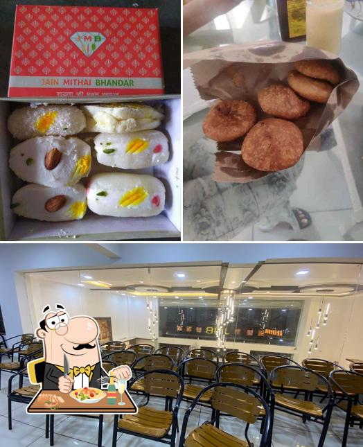 Take a look at the image showing food and interior at Jain Mithai Bhandaar