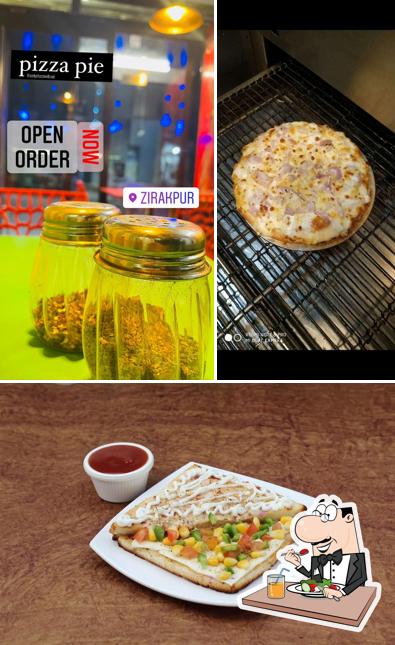 Take a look at the photo showing food and beverage at Pizza pie