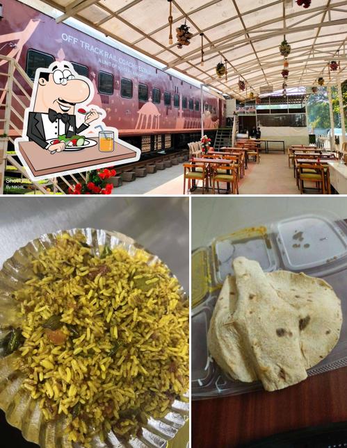 Among different things one can find food and interior at Offtrack Rail Coach Restaurant