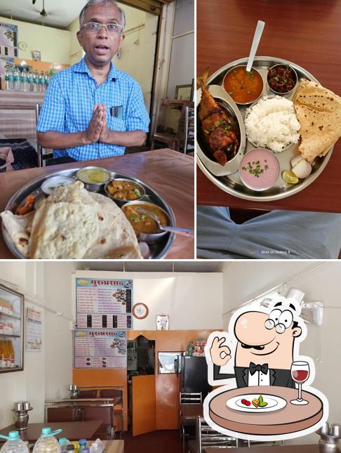 This is the photo showing food and interior at Hotel Guruprasad