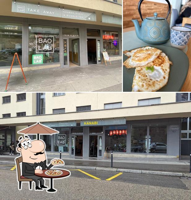 La esterno e cibo del ristorante