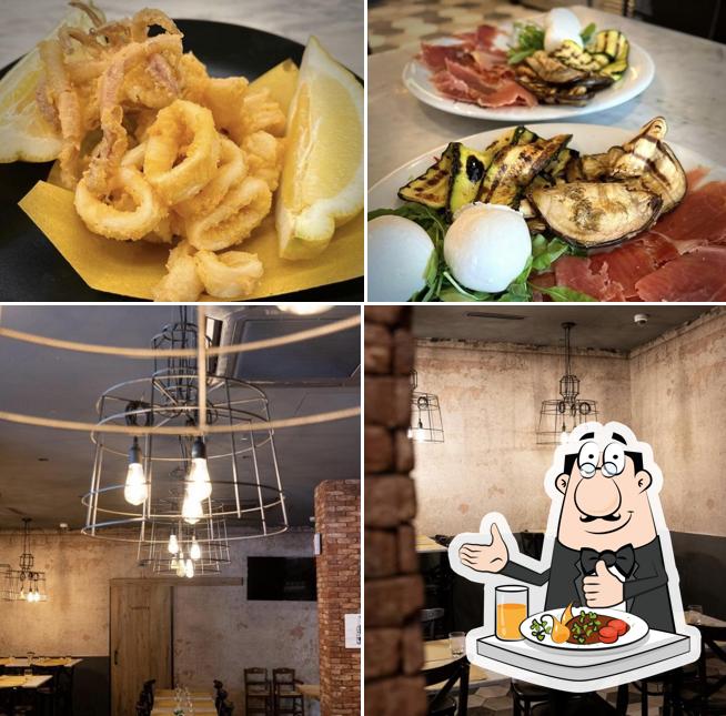 Questa è la immagine che presenta la cibo e interni di Bistrò Borgata Carrara