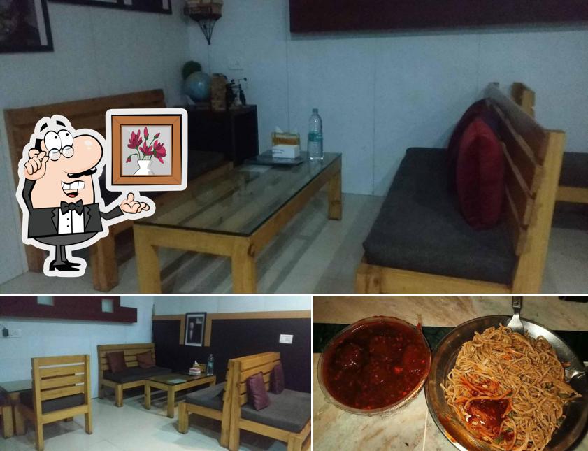 The restaurant's interior and food