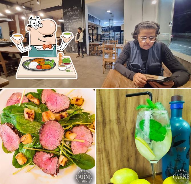 Confira a foto ilustrando comida e interior no Empório da Carne