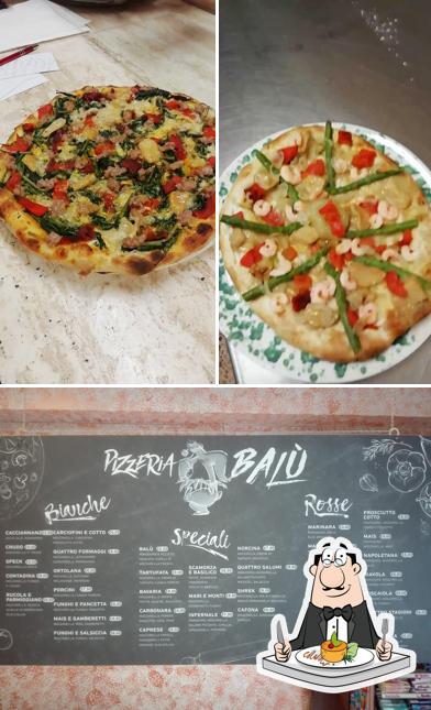 Dai un’occhiata alla immagine che mostra la cibo e lavagna di Pizzeria Balu' Di Bordoni Nazzareno