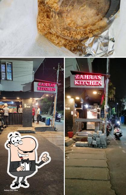 The picture of exterior and food at Zahra's kitchen