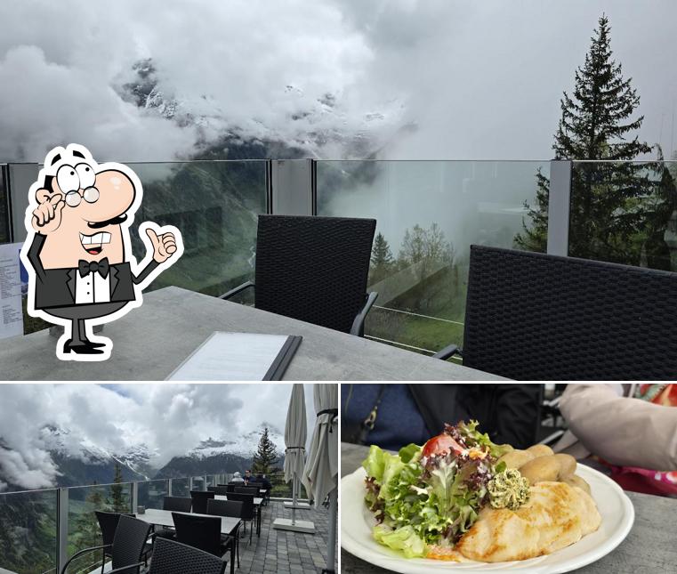 Tra le diverse cose da Restaurant Edelweiss Mürren si possono trovare la interni e cibo