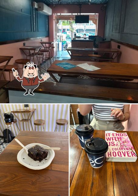 The photo of food and interior at nothing before coffee