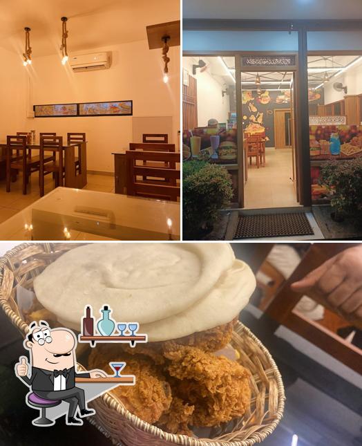 The restaurant's interior and food