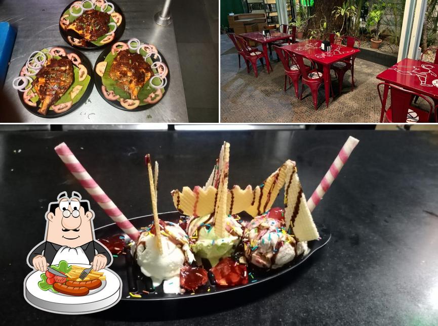 Among various things one can find food and interior at Kings Q Sports Bar