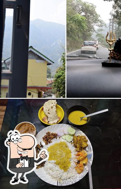 The picture of exterior and food at Highway Inn