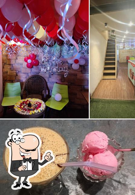 The restaurant's interior and food