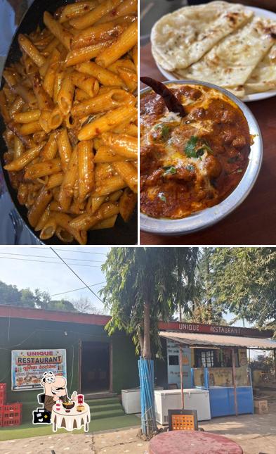 Take a look at the picture displaying food and interior at UNIQUE restaurant