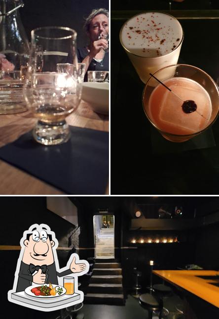 Questa è la immagine che presenta la cibo e interni di Abflugbar