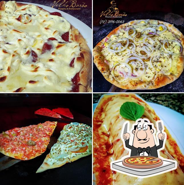 No Pizzaria e Restaurante Velho Barão, você pode pedir pizza