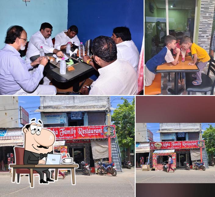This is the photo showing interior and exterior at Alpha family restaurant (veg & non veg)