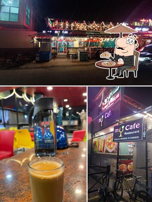 The picture of exterior and beverage at My Cafe