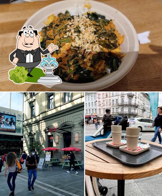 La esterno e cibo del ristorante