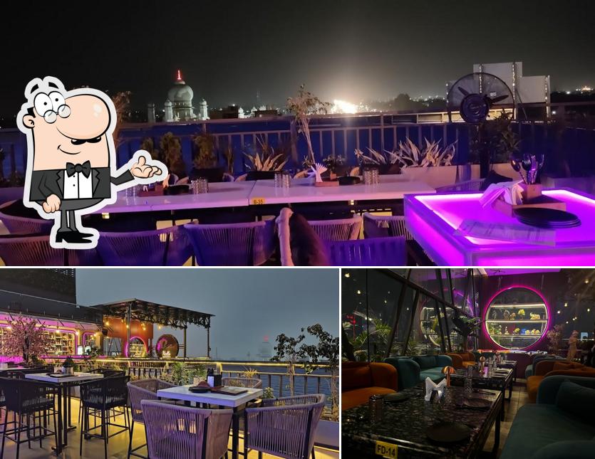 The interior of The Trunk Rooftop fine dine Restaurant Mathura Best Cafe in Mathura Best bar in Mathura