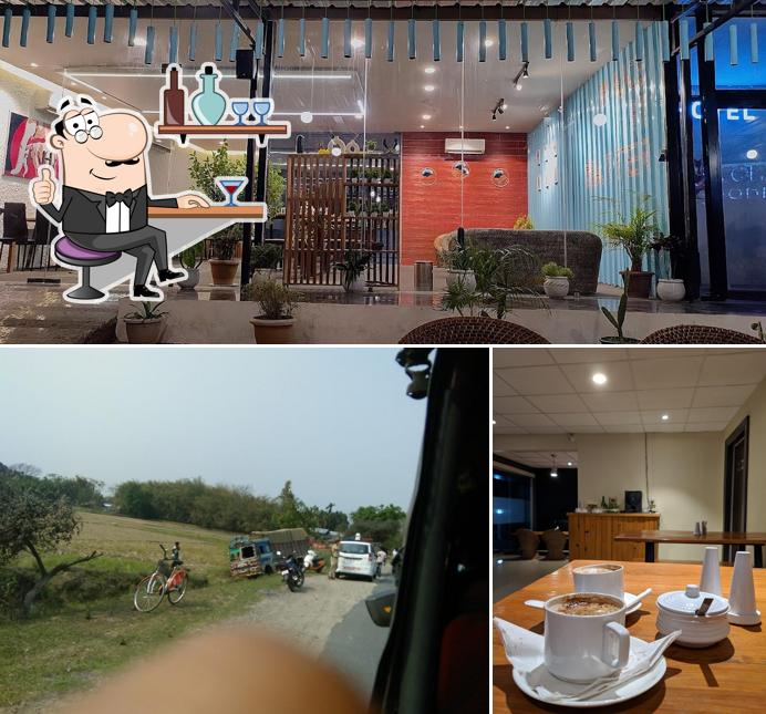 Take a seat at one of the tables at Aroma food hut