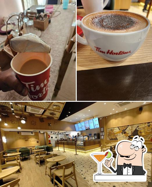 This is the picture displaying drink and interior at Tim Hortons