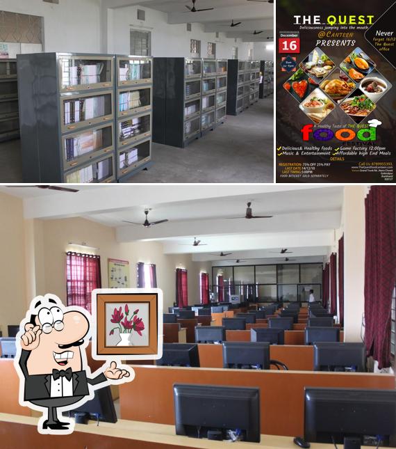 Take a look at the image showing interior and food at The quest food canteen