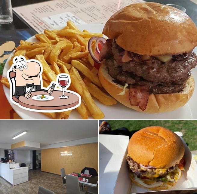 Questa è la immagine che presenta la cibo e interni di Fresh Burger's Les Geneveys-sur-Coffrane